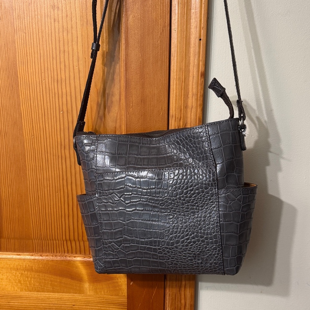 NWOT Patricia Nash Gray Croc-Embossed Crossbody Bag